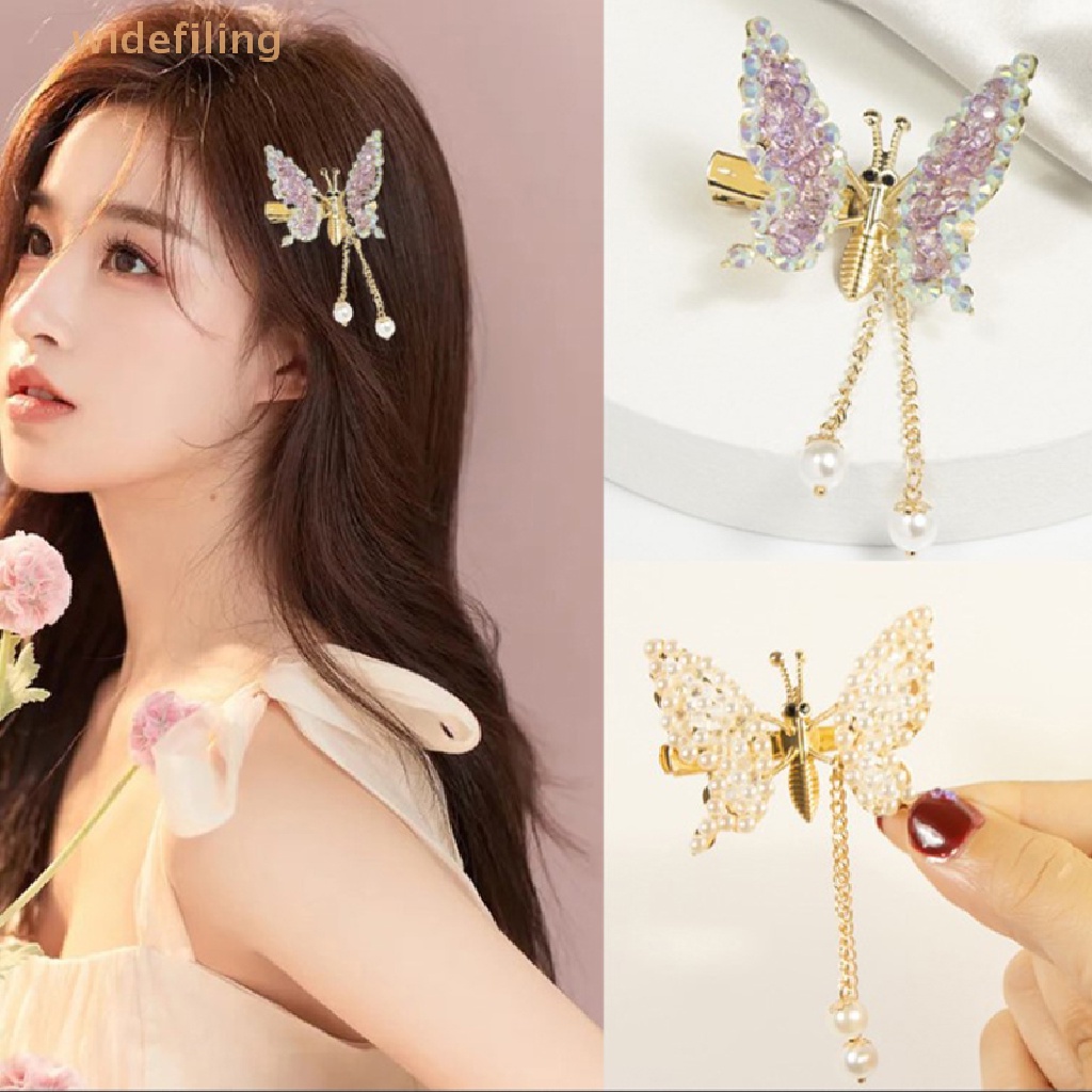 Kẹp Tóc Cánh Bướm Chuyển Động Bằng Hợp Kim Đính Ngọc Trai DIY Dành Cho Bé Gái