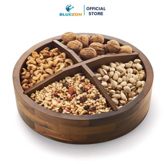  Khay gỗ xoay đựng bánh kẹo mứt tết BLUEZON 4 ngăn khay xoay để gia vị đồ dùng nhà bếp 