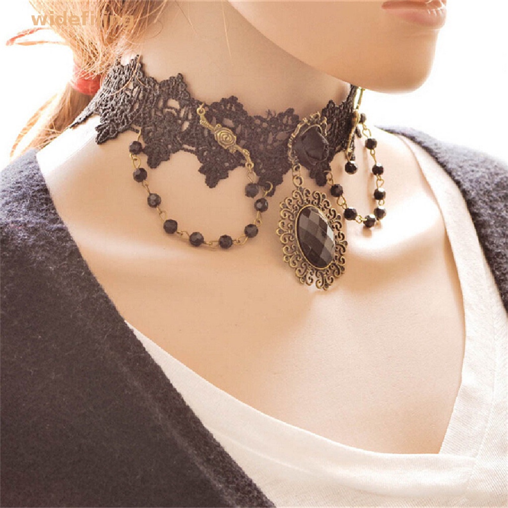 Vòng Cổ Choker Bản Rộng Họa Tiết Hoa Hồng Đen Phong Cách Gothic Thời Trang