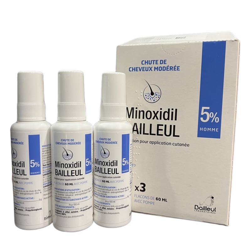 Xịt chống rụng, kích thích mọc tóc Minoxidil Bailleul của Pharmacie Pháp ( 2% + 5% ) 60ml