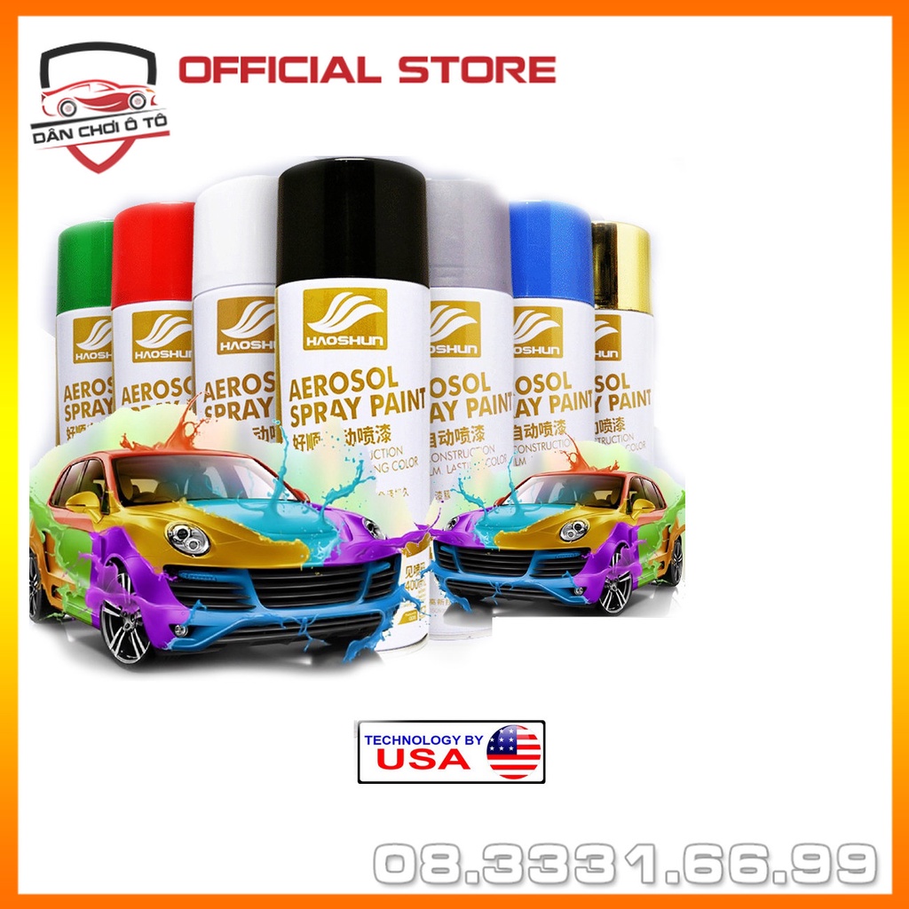 Sơn Xịt Tay Ô tô Xe Máy Cao Cấp - Sơn ô tô xóa xước xe chuẩn màu - Sơn màu trắng, đen, đỏ ,vàng cát, bạc HAOSHUN
