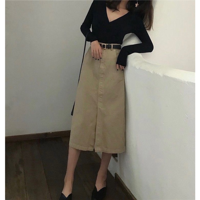 Chân váy dài xẻ trước