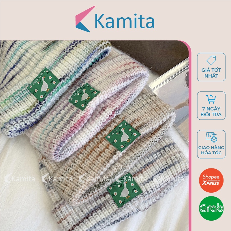 Mũ Len Dệt Kim Thêu Hình Con Vịt KAMITA Thời Trang Hàn Quốc, Nón Len Beanie Dài Đẹp Unisex Cao Cấp Vintage Mùa Đông ML05