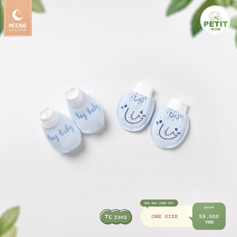 Moon - Mũ và bao tay chân cho bé sơ sinh Hãng MOON Chất Petit Mềm Mịn