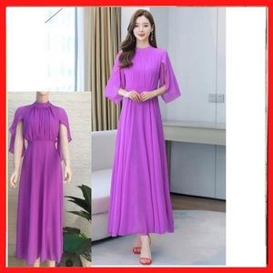 [có chính sách đổi trả] Đầm maxi xếp li tay cánh tiên chất liệu chitfon có 3 ,màu 3 size kèm ảnh video thật hàng y hình
