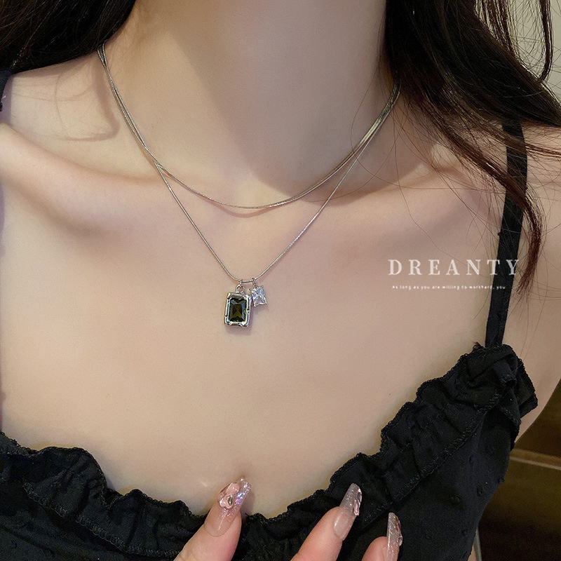 Dây Chuyền Hai Mảnh Mặt Vuông Đính Đá Zircon Cao Cấp Phong Cách Hàn Quốc Đơn Giản Hợp Thời Trang