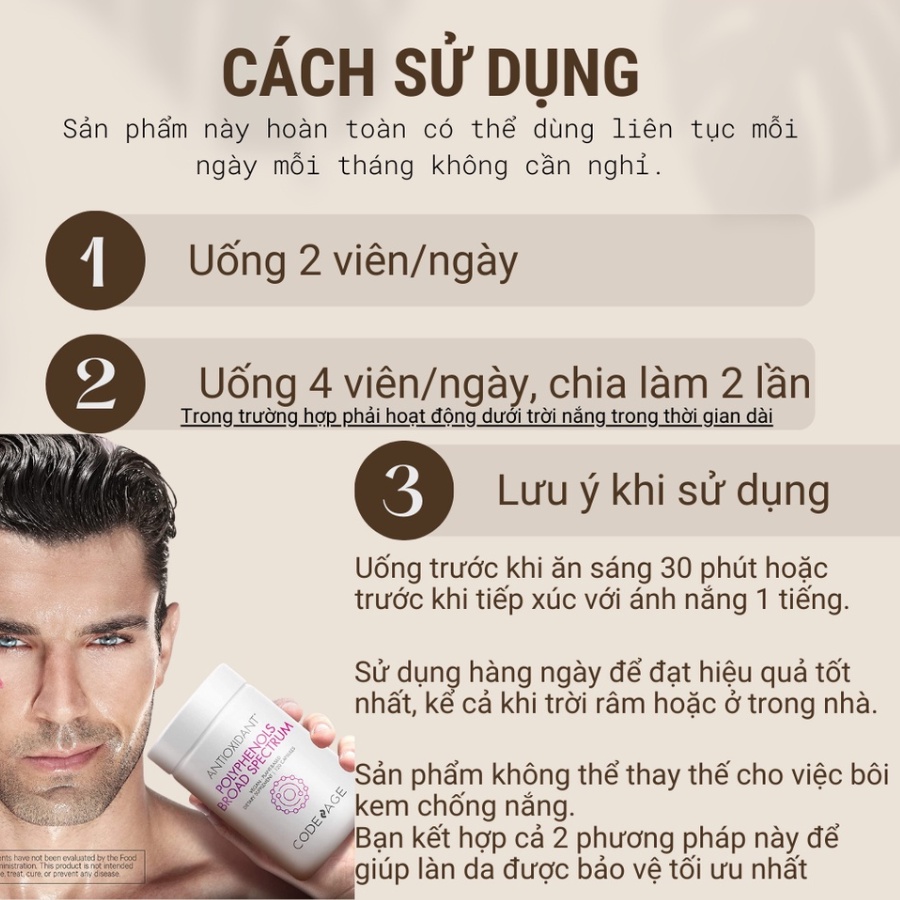 Viên uống chống nắng trẻ hóa da CodeAge Polyphenols Spectrum 120 Viên - AJA'S SKINLAB