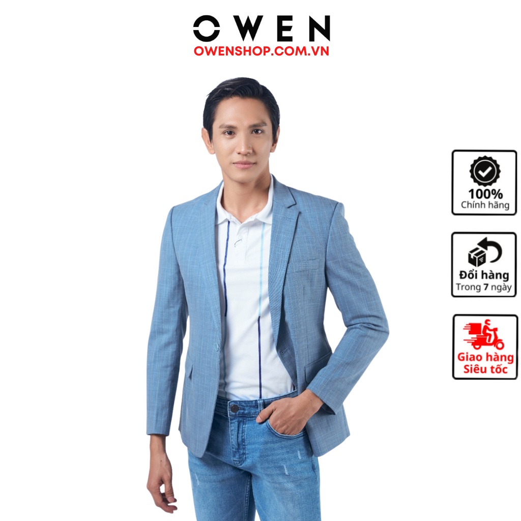 Áo blazer nam Owen BL220693 khoác demi màu kẻ sọc ghi xanh vest rời vải polyester cao cấp dáng regular fit trẻ trung lịc
