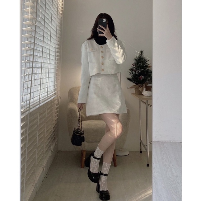 SET DẠ TWEED CÚC ĐỒNG TÚI HỘP KÈM CHÂN VÁY SDTCDT