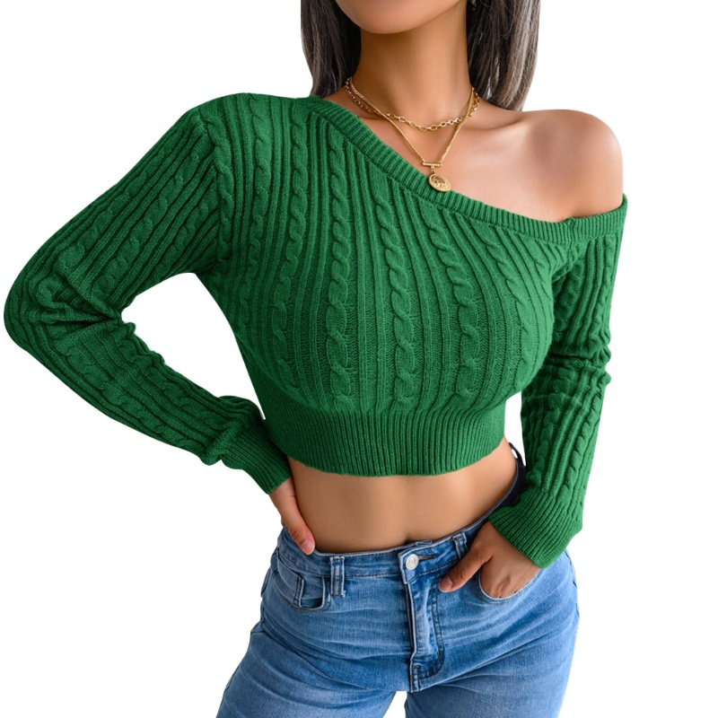 Áo Croptop Dệt Kim Một Mảnh Trễ Vai Dáng Ôm Gợi Cảm Cho Nữ