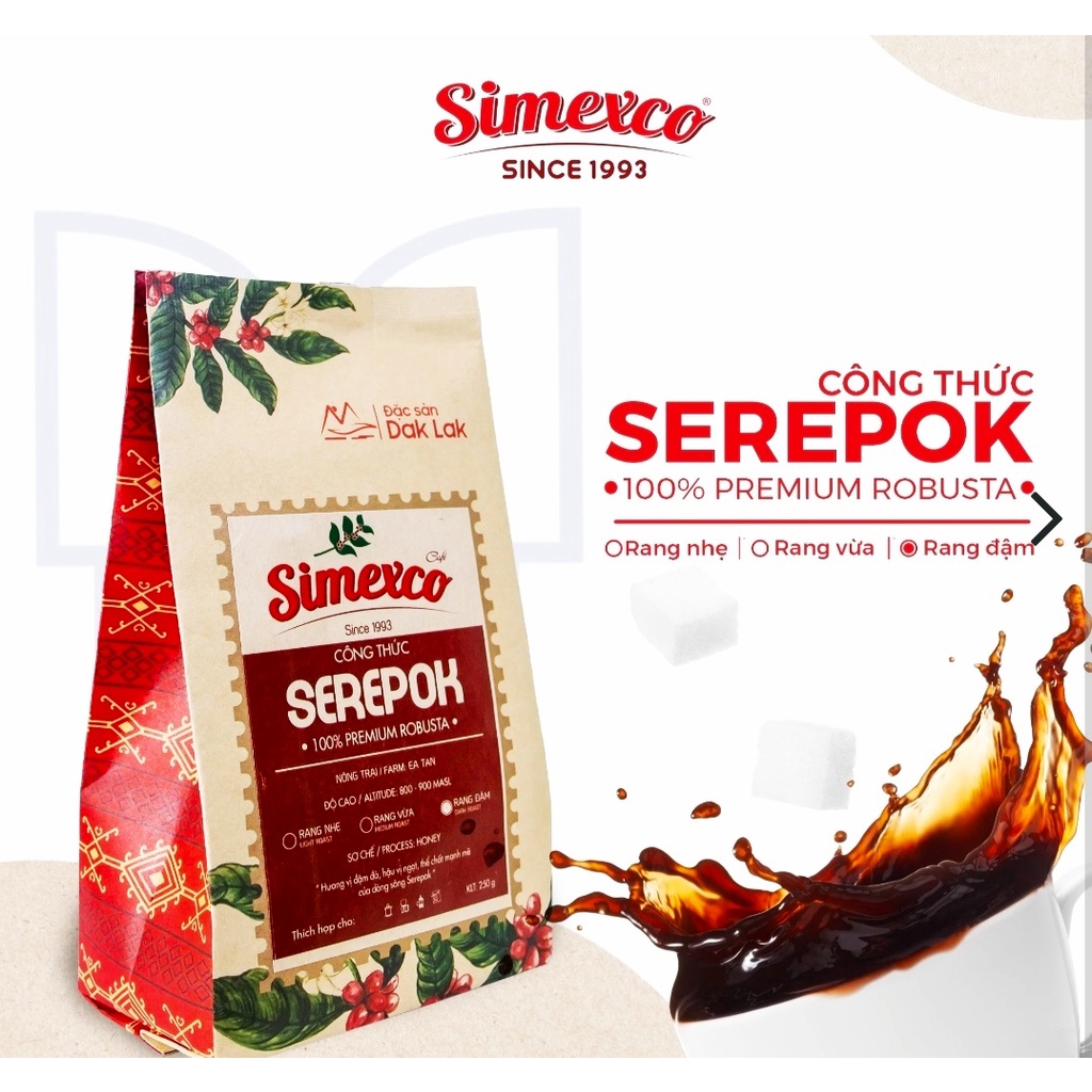 Cà phê bột Simexco cao cấp - Cà phê rang xay theo công thức Serepok 250gr