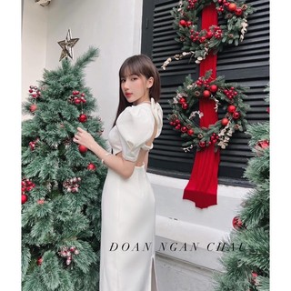 Đầm Váy Tay Bồng Hở Lưng Khoét Eo