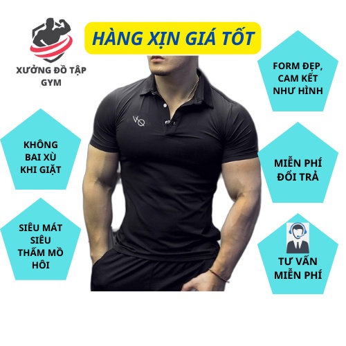 Áo PoLo Thể Thao Nam  ôm Body Gym Sport  thun lạnh tập gym ngắn tay vải thoáng mát co giãn chuẩn form nhiều màu