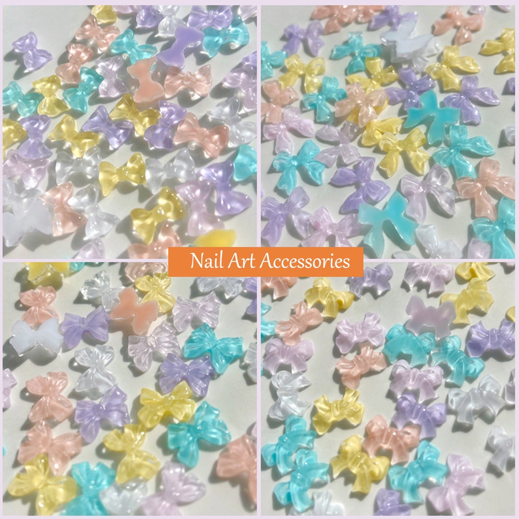 Set 50 Phụ Kiện Trang Trí Móng Tay Nghệ Thuật Hình Nơ Đính Đá Xinh Xắn