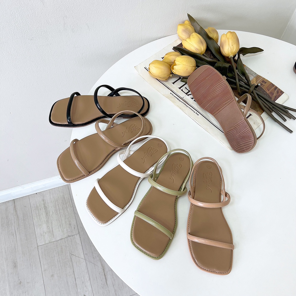 Dép sandal nữ thời trang quai ngang dây mảnh đế bệt