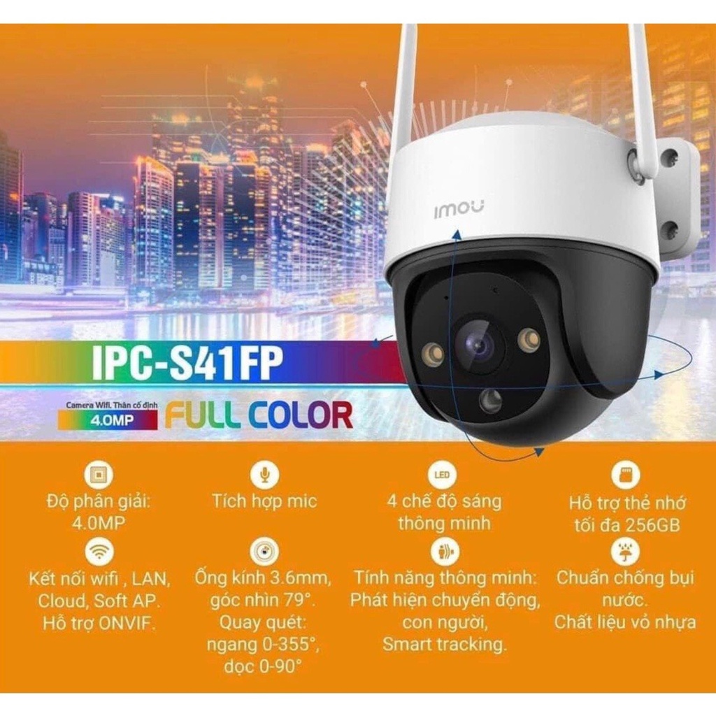 CAMERA IMOU IPC-S41FP 4MP -Chế độ ban đêm thông minh-Tích hợp micro-Theo dõi tự động-Phát Hiện Người-IP 66