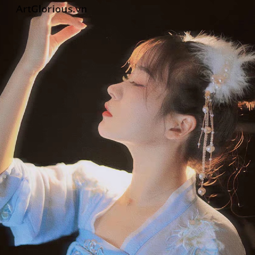 Set 2 Kẹp Tóc Hình Lông Vũ Màu Trắng Xinh Xắn Cho Nữ