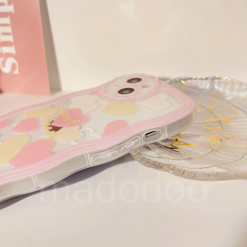 Samsung Galaxy A54 A34 A24 A14 A04 A12 A52 A52S A33 A32 A23 A72 A73 A53 A22 A13 4G 5G A03S A02S A11 A02 A03 A51 A50 A50S A30S A20 A30 A20S A10S A21S M12 M22 M32 M11 M02 ins Cute Pink Heart Waves Edge TPU Airbag Anti-fall Clear Soft Phone Case BW 31