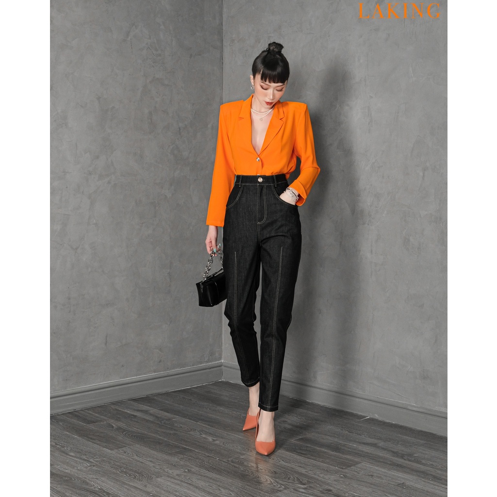 Quần baggy jean đen viền chỉ vàng Laking House