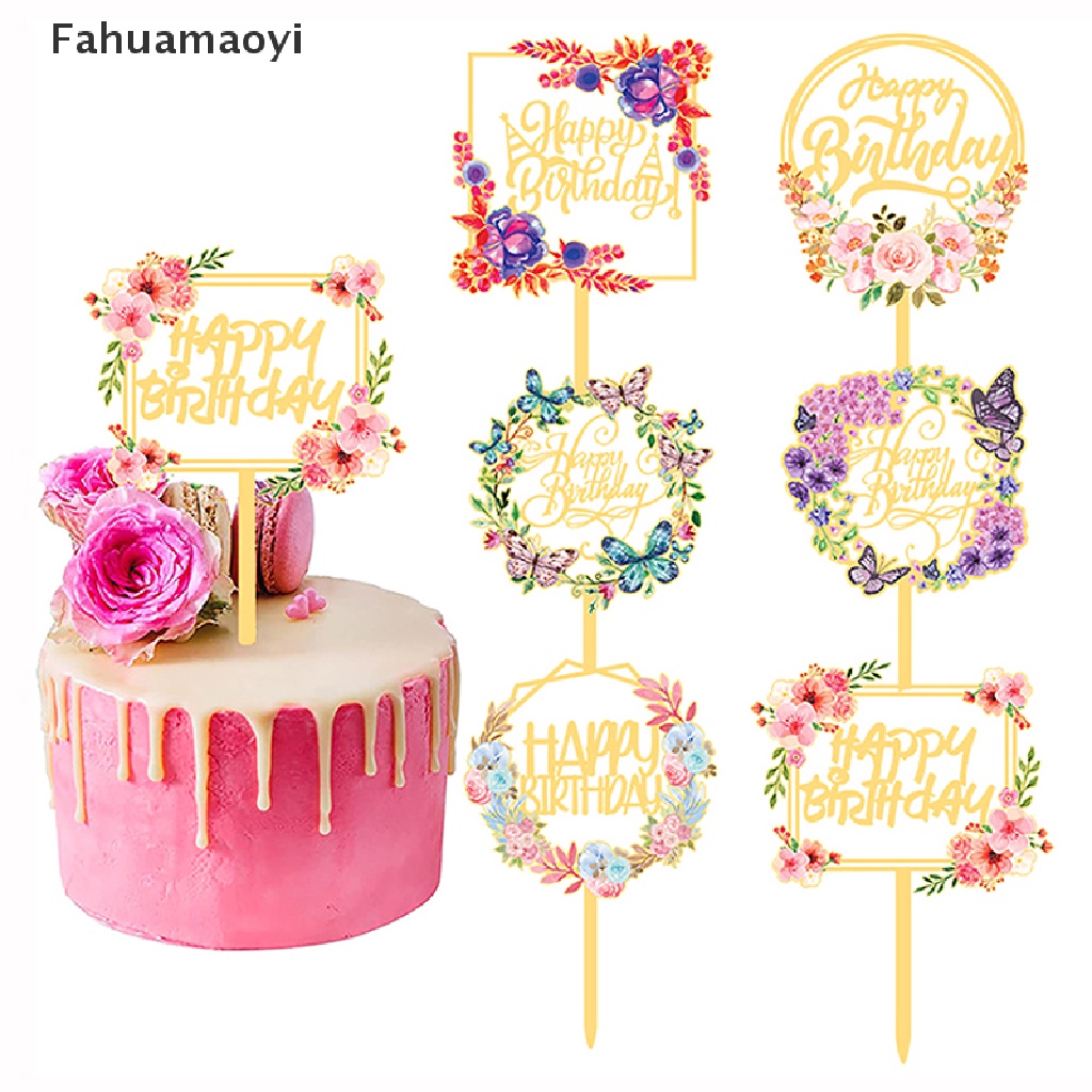 < Fahuamaoyi > Que Cắm Bánh Sinh Nhật Hình Hoa Tráng Gương Acrylic Màu Vàng Mới Đang Giảm Giá
