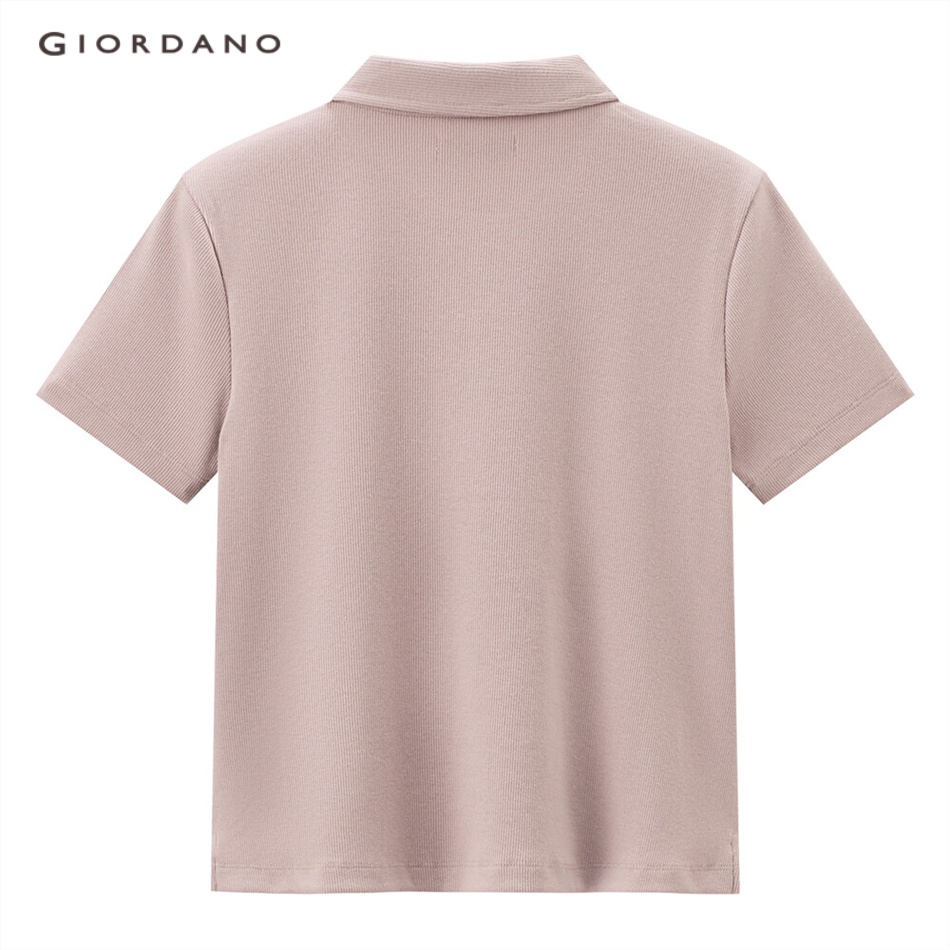 GIORDANO Áo sơ mi nữ polo tay ngắn sọc caro ôm vừa vặn nhiều màu tùy chọn 13313221