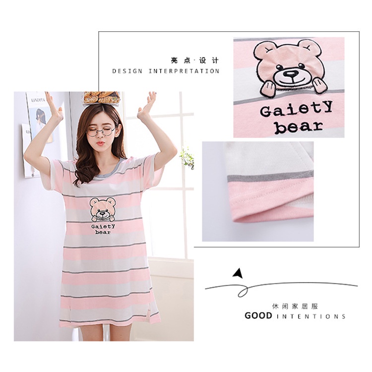 Đầm Ngủ Tay Ngắn Dáng Rộng In Họa Tiết Hoạt Hình Dễ Thương Thời Trang Xuân Thu Phong Cách Hàn Quốc Cho Nữ