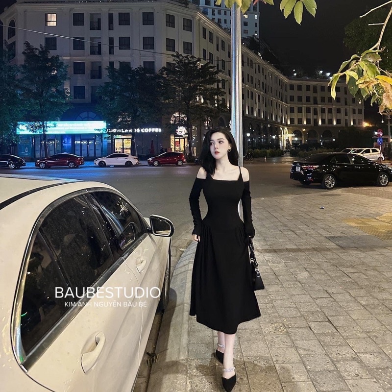 Váy Len Dáng Dài Trễ Vai Baube