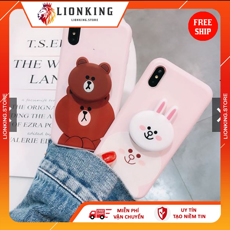 Ốp lưng iphone - Ốp lưng gấu + Thỏ + Tặng Popsocket - cho iphone 5 5s 6 6s 6plus 6sPlus 7Plus 8Plus