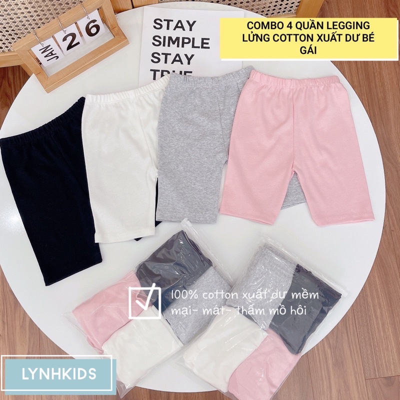 SET 4 QUẦN LEGGING LỬNG CHO BÉ (4 màu đen, trắng, hồng, ghi)