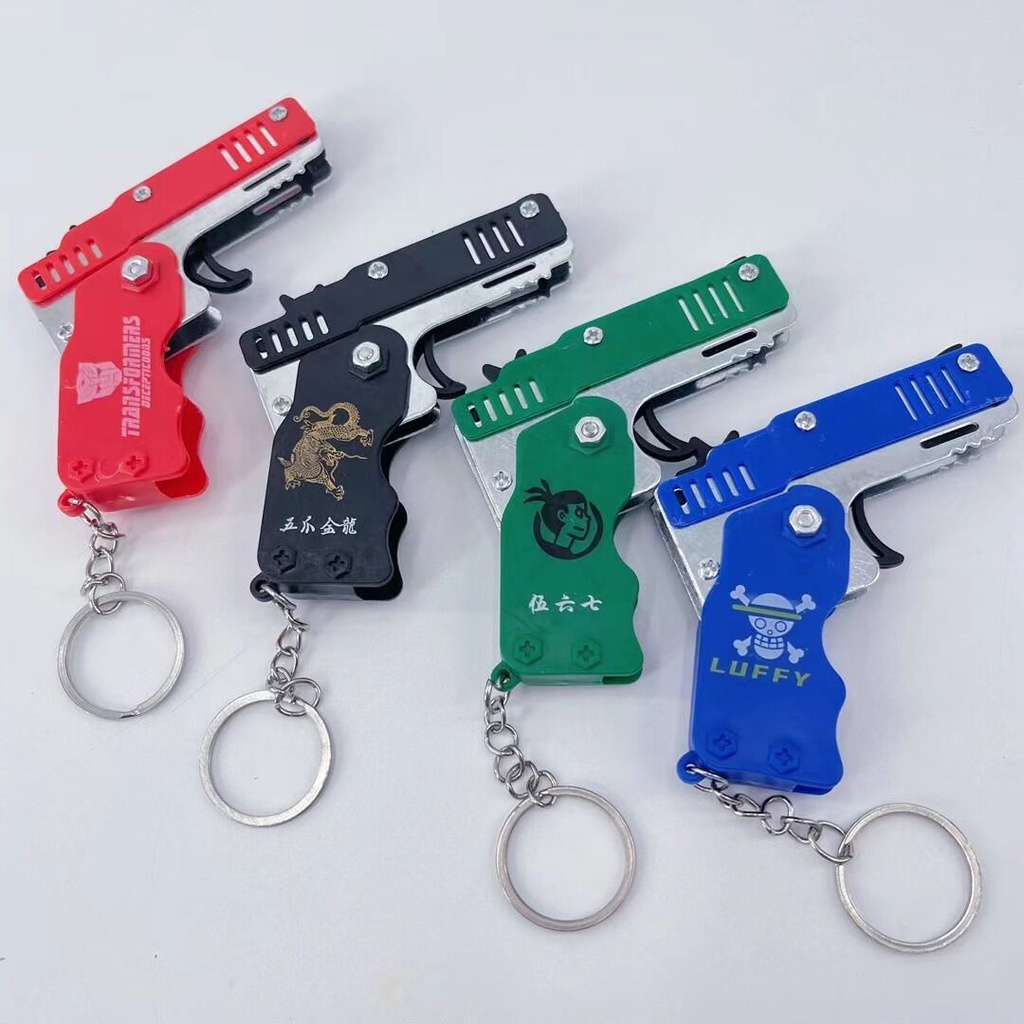 Móc chìa khóa đồ chơi bắn dây thun, đồ chơi trẻ em an toàn dạng gấp gọn tiện lợi - Tặng kèm túi dây thun
