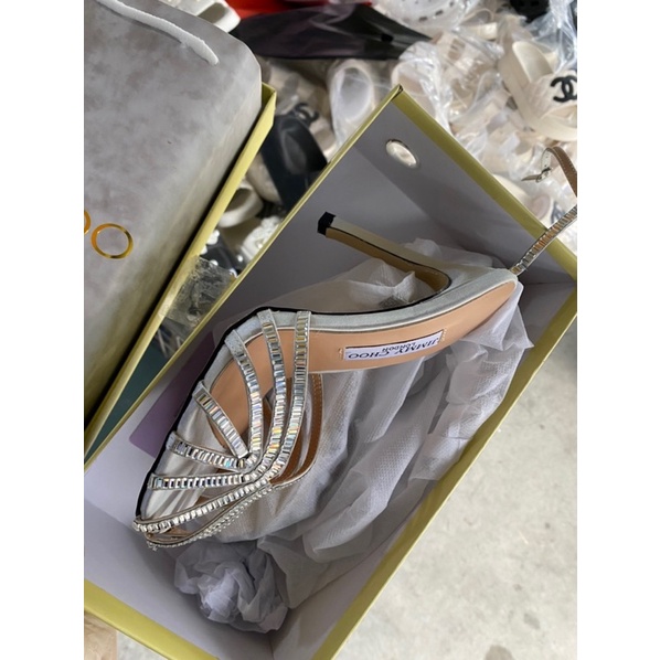 Sandal cao gót rọ đính đá mũi tròn jimicho mẫu mới fullbox Bill túi