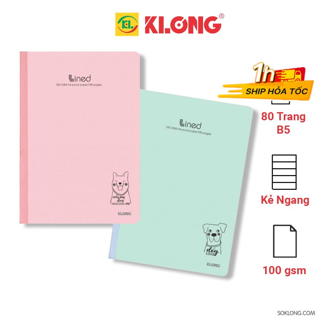 Vở kẻ ngang Lined B5 80 trang bìa màu dễ thương VPPKLONG, sổ KLong MS 840