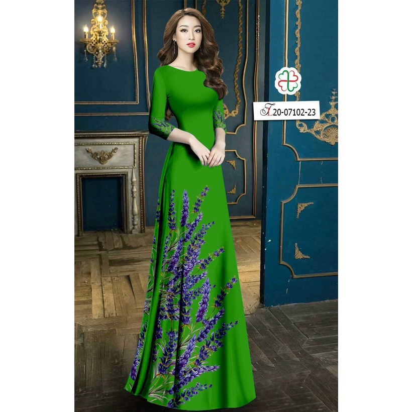 ÁO DÀI HOA LAVENDER SIÊU ĐẸP Y HÌNH KÈM QUẦN CÙNG MÀU ÁO