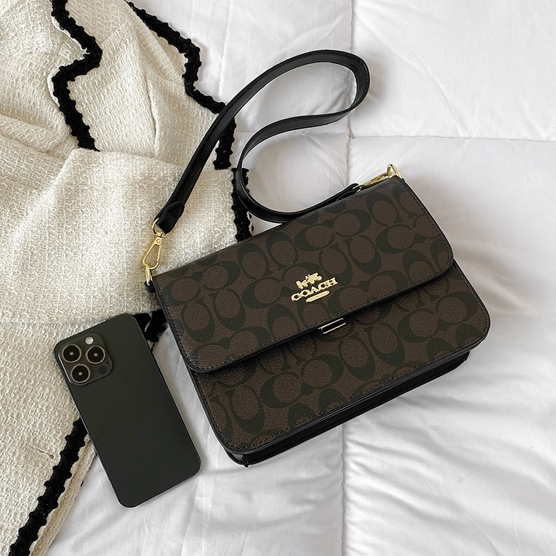 Coach Túi Đeo Chéo Vai Nữ Xách Hàn Quốc Da Dày Trơn Màu Phong Cách Thời Trang