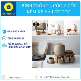 [Hàng có sẵn] Bộ bình trống đựng nước bằng gốm 4 cốc, 6 cốc