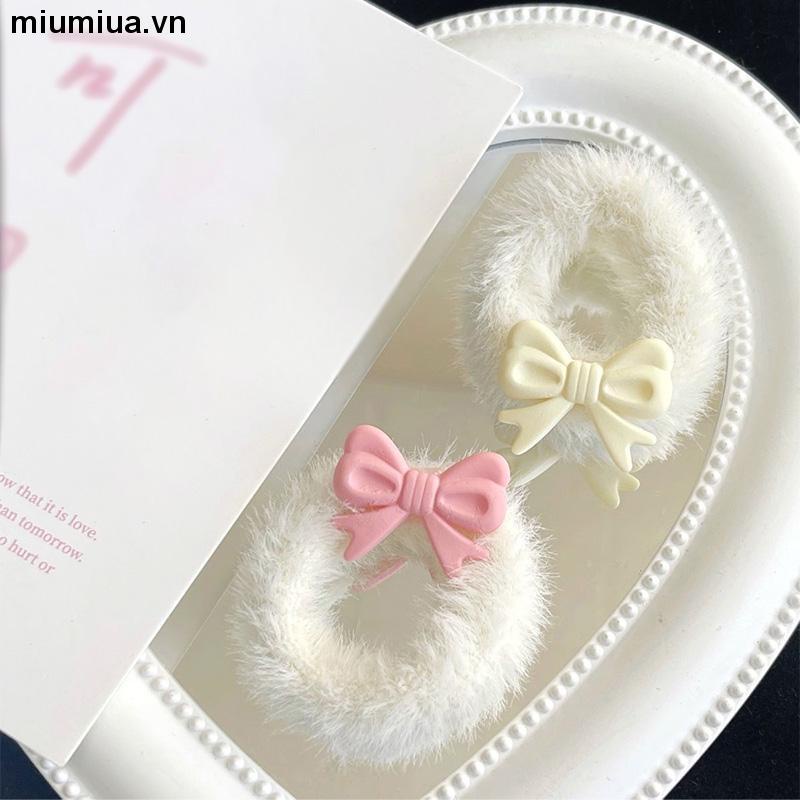 miumiuaDây buộc tóc cao su co giãn phối lông hình hoạt Nơ hình dễ thương cho bé