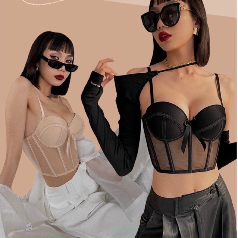 Phụ kiện thời trang áo conset 2 dây bra crotop phối nơ nhỏ