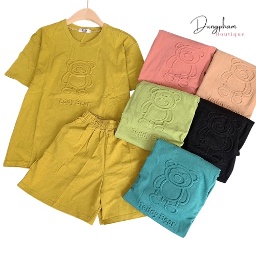 Bộ gấu in nổi áo cộc quần sooc chất cotton đẹp - Dungpham.Boutique