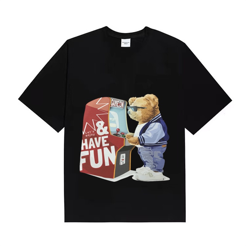 Áo Thun Cotton Tay Ngắn Dáng Rộng In Hình Gấu Nốt Nhạc Thời Trang Đường Phố A &amp; v Cho Nam Và Nữ