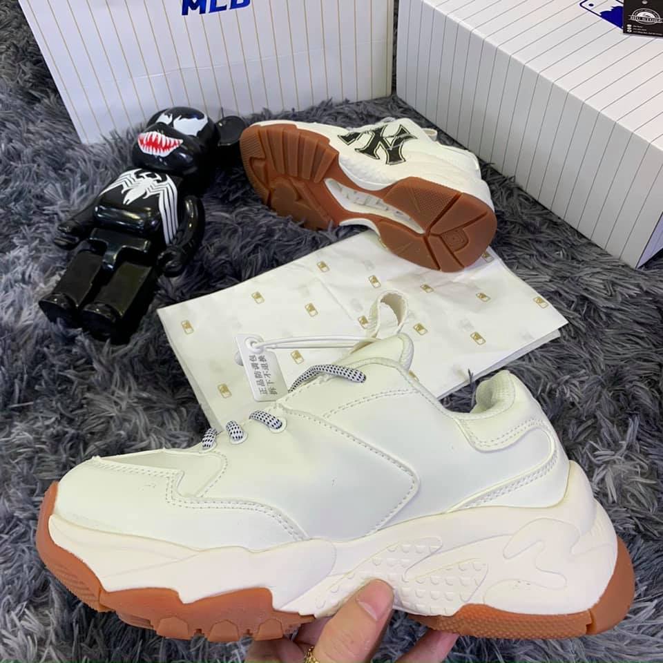 Giày Sneaker MLB NY đẹp đế nâu chuẩn bản Trung 1:1 full box, Giày thể thao nam nữ ulzzang đi học độn đế tăng chiều cao