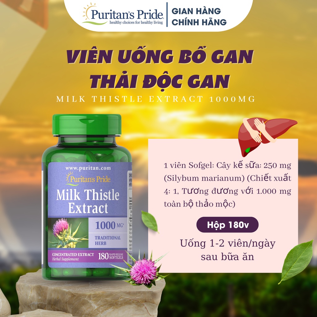 Giải độc gan Puritan s Pride Milk Thistle Extract 1000mg 90 180 viên giúp