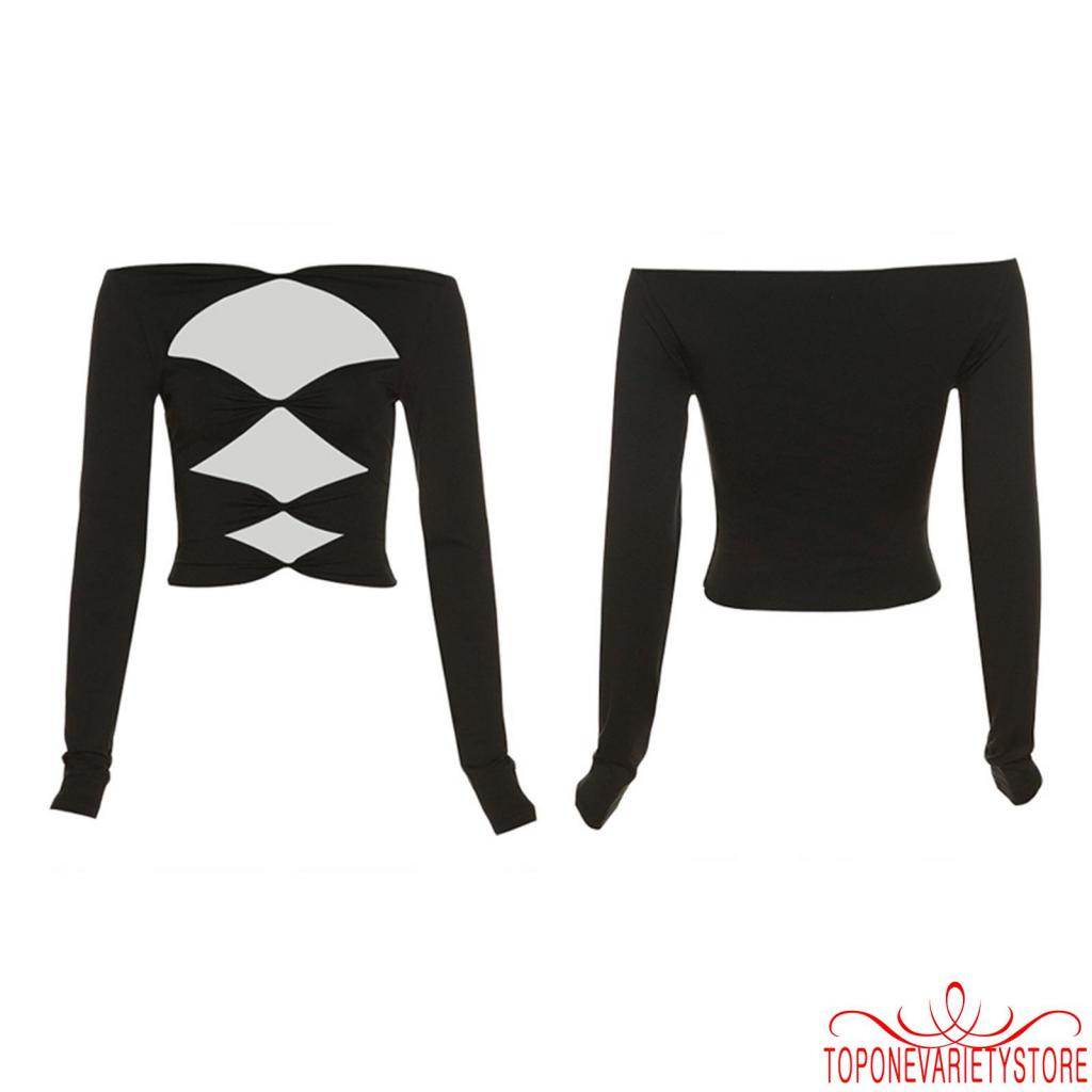 Áo Croptop Cổ Vuông Tay Dài Màu Trơn Cho Nữ