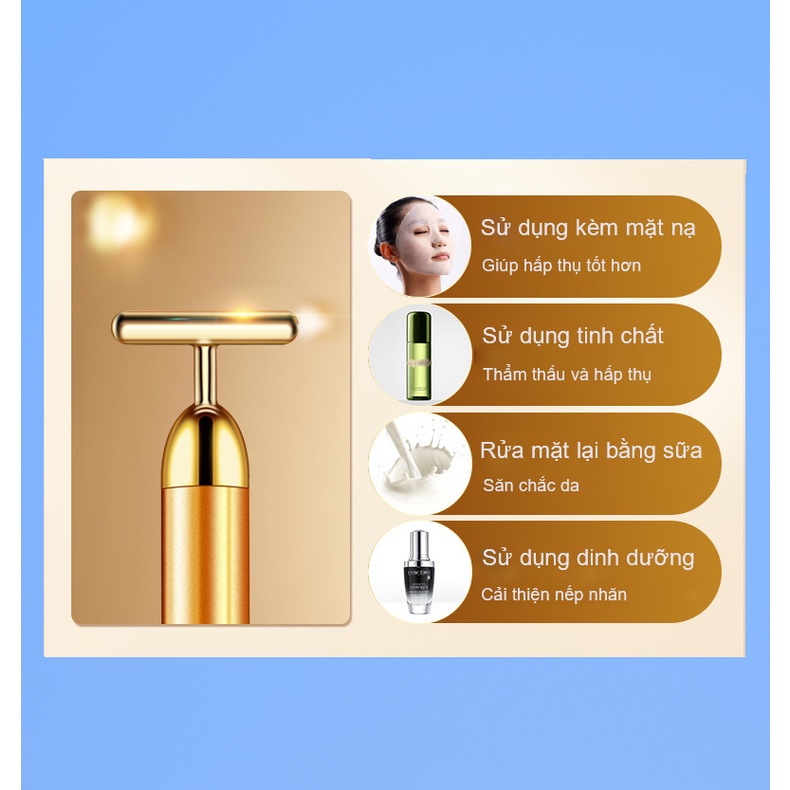 Máy Massage Nâng Cơ Dạng Que Lăn Mạ Vàng 24K Có Tốc Độ Rung Lên Tới 6000 Lần Một Phút Sử Dụng Pin