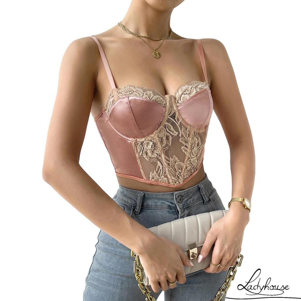 Áo Không Tay Hở Vai Phối Ren Hoa Xuyên Thấu Phong Cách Đường Phố Dành Cho Nữ