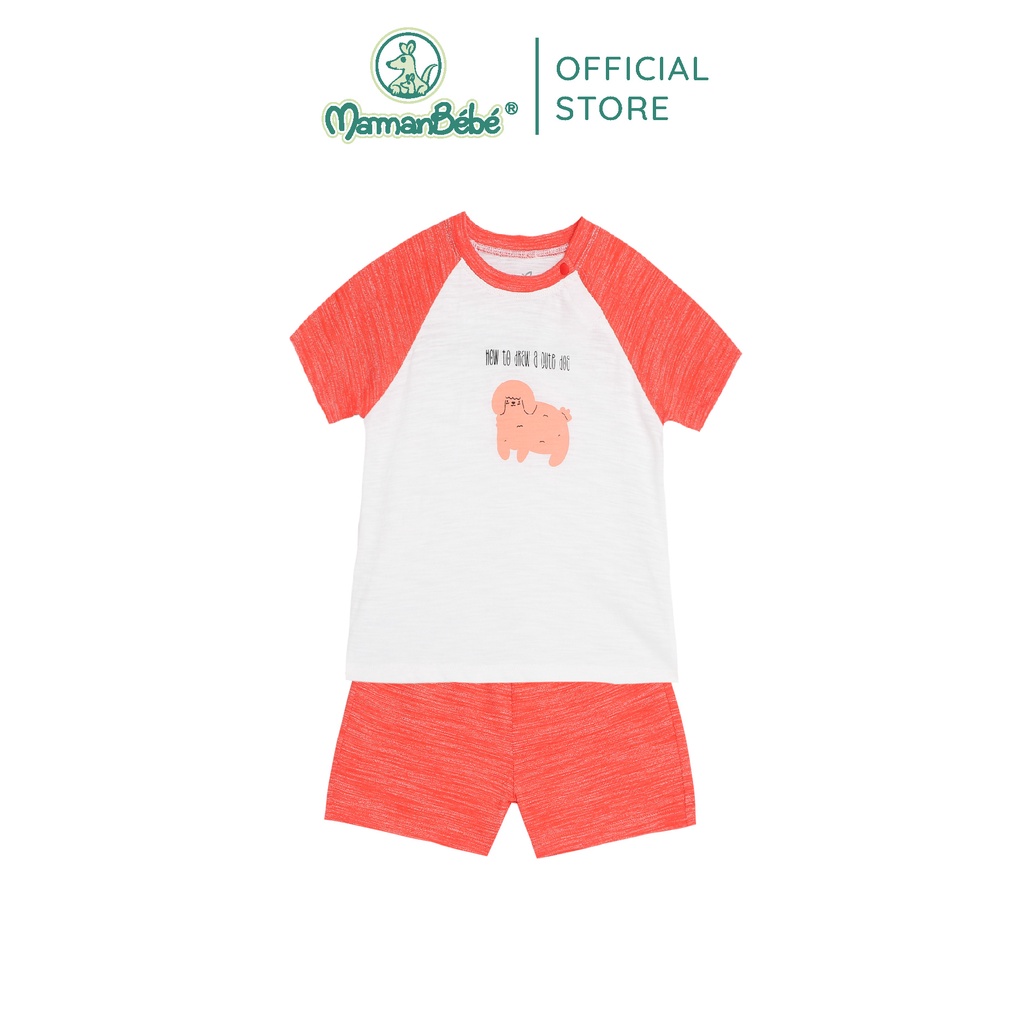 (MamanBébé chính hãng) Bộ đồ cộc tay La Pomme Raglan cún nhỏ - Đỏ