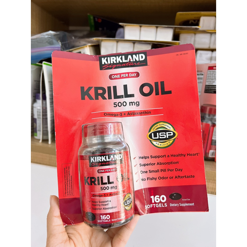 Dầu nhuyễn thể Kirkland Krill Oil Omega3 + Astaxanthin 500mg 160 viên