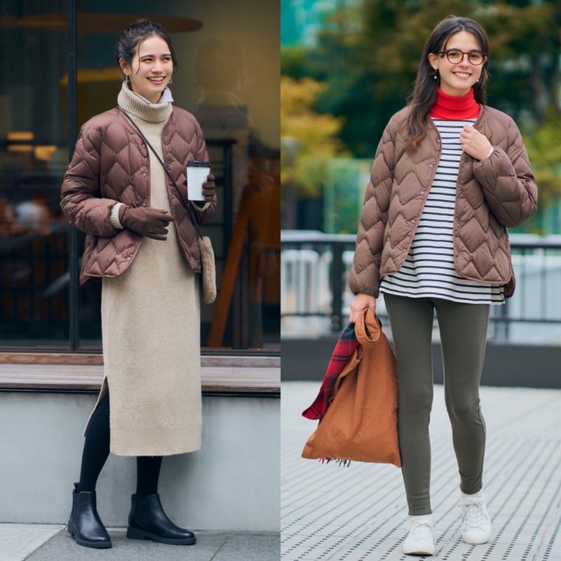 Áo khoác lông vũ siêu nhẹ trần trám nữ hoàng cổ tim cúc bấm dòng Ultra Light Down của Uniqlo