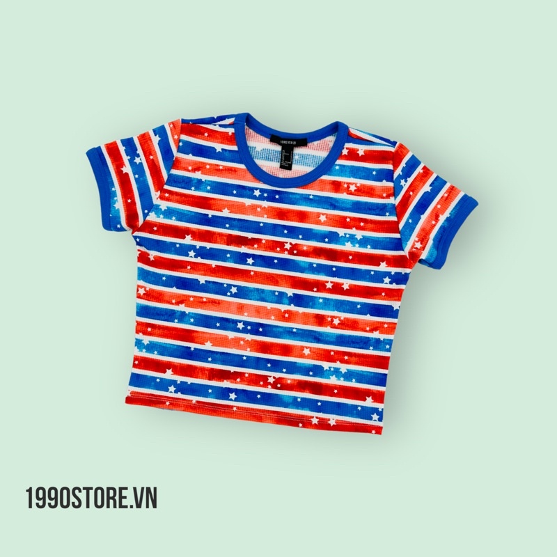 Áo thun croptop tay ngắn vải da cá vnxk nền ngôi sao