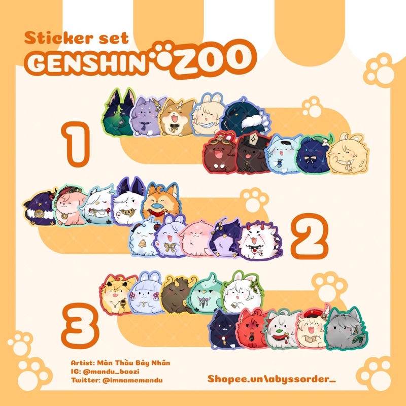 STICKER PACK GENSHIN IMPACT ZOO- Hình dán Genshin Impact