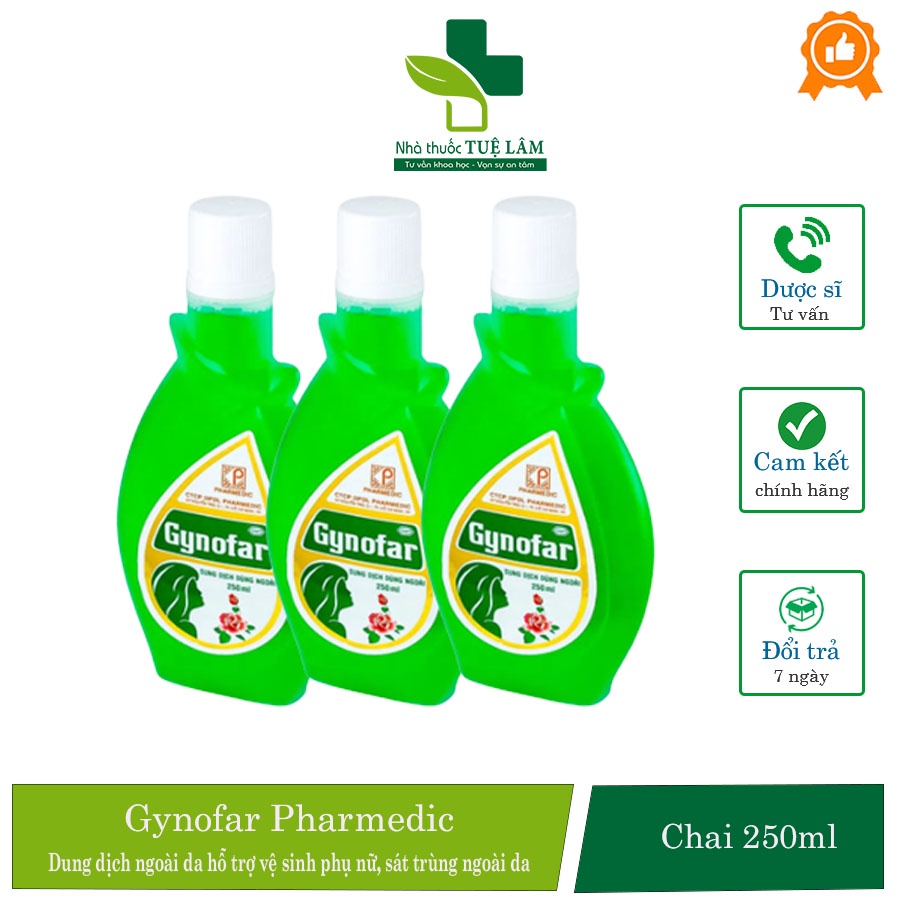 Gynofar Pharmedic (chính hãng) chai 250ml hỗ trợ vệ sinh phụ nữ, sát trùng ngoài da mụn nhọt, gội đầu giảm gàu hiệu quả